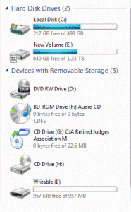 My Computer with dual partition USB drive