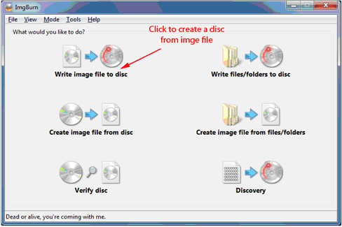 ImgBurn Write image file to disc