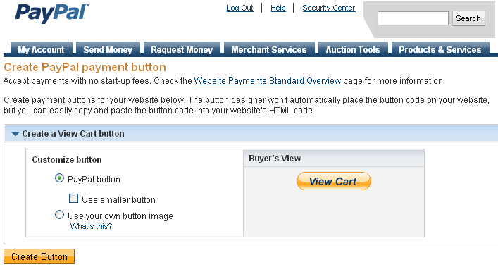 create paypal view cart button